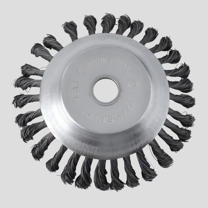 Industrial-grade carbon steel weed trimmer head, designed for demanding lawn care and outdoor weed removal.