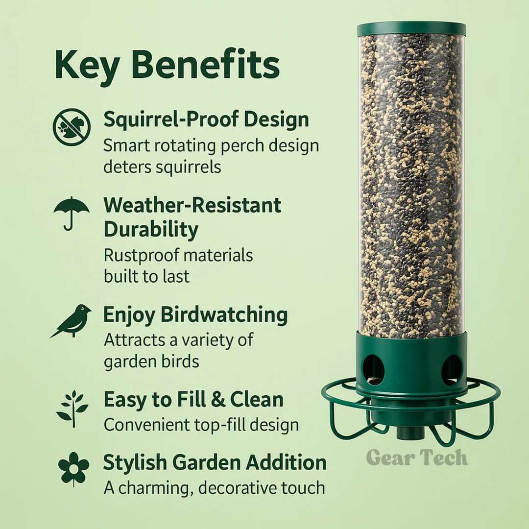 Outdoor bird feeder, heavy-duty metal construction ensures squirrel-proof bird feeding.