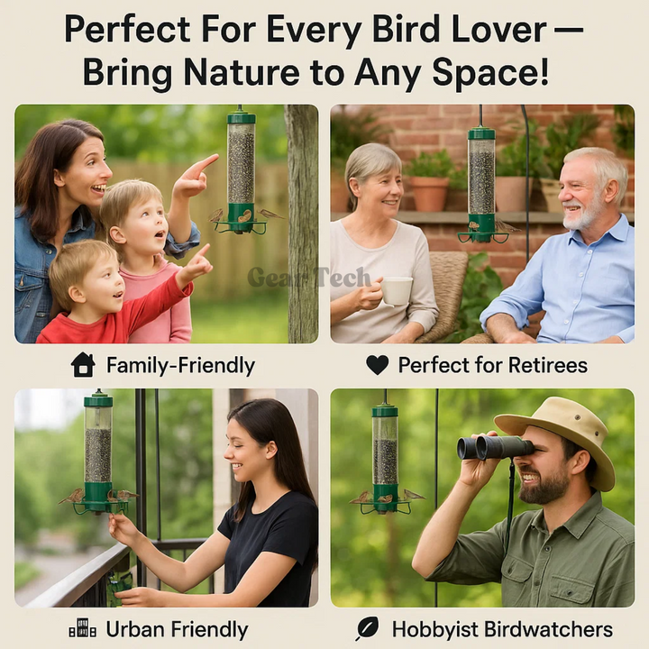 Elegant heavy-duty metal bird feeder, squirrel-proof design enhances your garden wildlife.