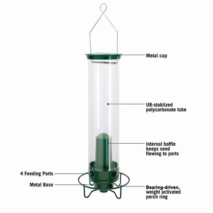 Bird feeder for gardens, heavy-duty metal and squirrel-proof design for outdoor use.