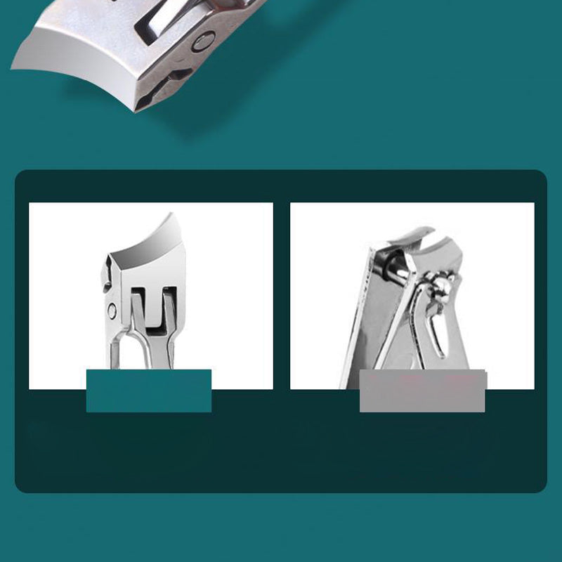 Senior care ergonomic nail clipper for thick nails. Extra wide jaw, anti-splash design, stainless steel.