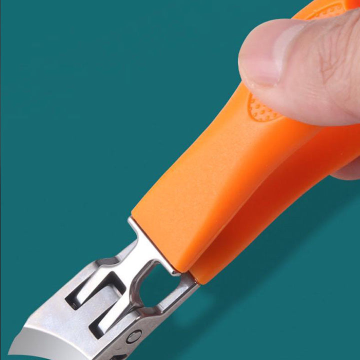 Stainless steel heavy-duty nail clipper with extra wide jaw for tough nails. Ergonomic grip, durable.
