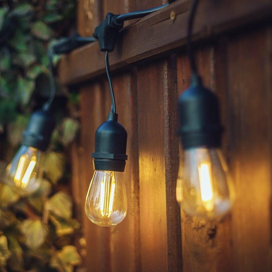 Connectable heavy duty LED string lights, ideal for garden and event lighting.