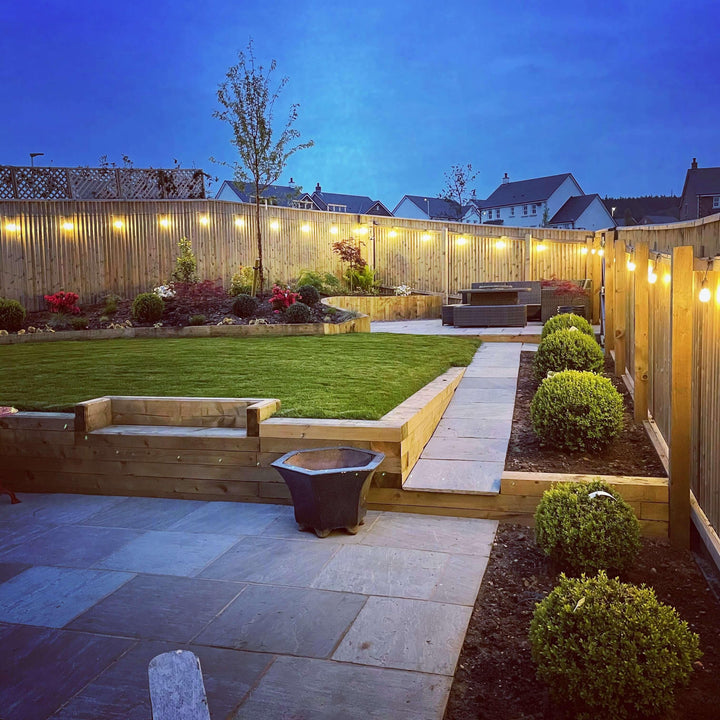 Weatherproof outdoor LED string lights, perfect for creating ambiance on patios.