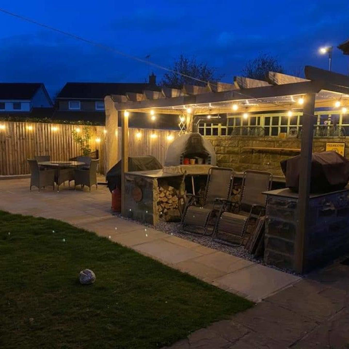Hanging heavy duty outdoor LED string lights, waterproof and connectable for any event.