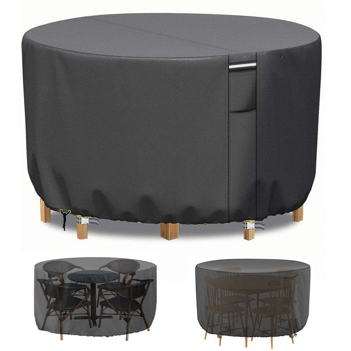 Garden furniture cover, round, heavy-duty, weather-resistant for outdoor use, features air vent.