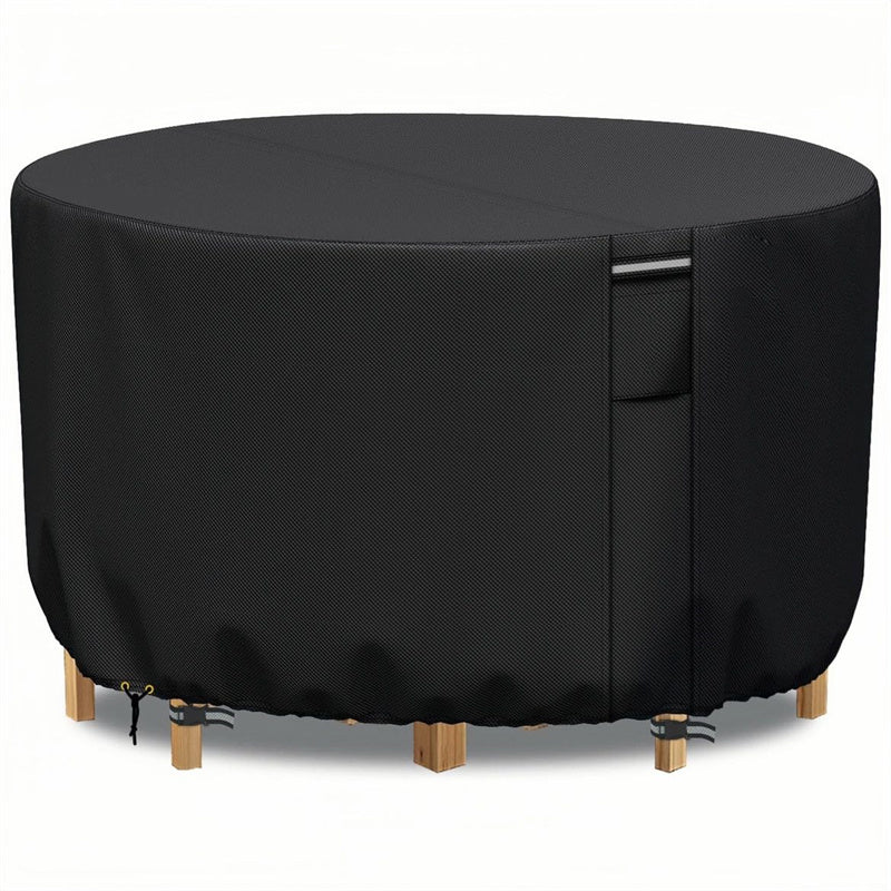 Waterproof round outdoor patio furniture cover, heavy-duty with air vent, for garden protection.
