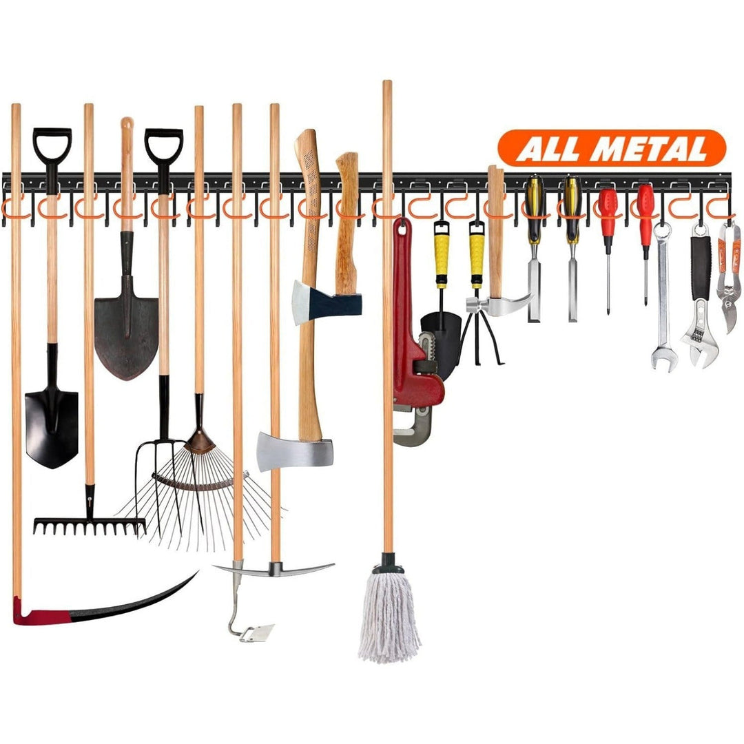 Efficient tool storage solution: wall-mounted organizer for garage & workshop tools. Space saver.