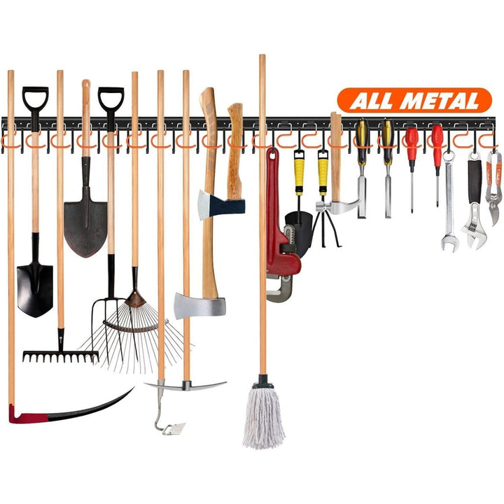 Efficient tool storage solution: wall-mounted organizer for garage & workshop tools. Space saver.