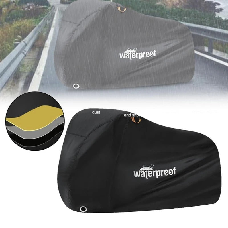 Heavy-duty waterproof bicycle cover offering all-weather outdoor protection for bikes from rain, dust, and UV.