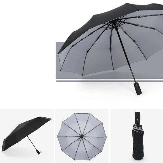 Durable storm umbrella in action, repelling heavy rain with its waterproof and windproof design.
