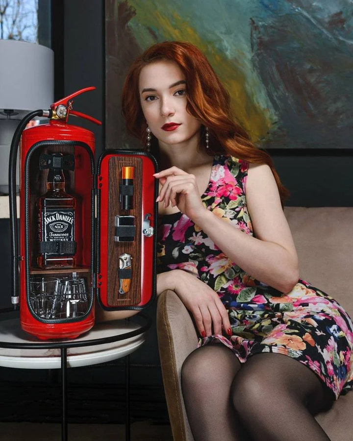 Perfect mancave accessory: HiddenFlame mini bar, providing hidden storage & a fun, discreet drink experience.