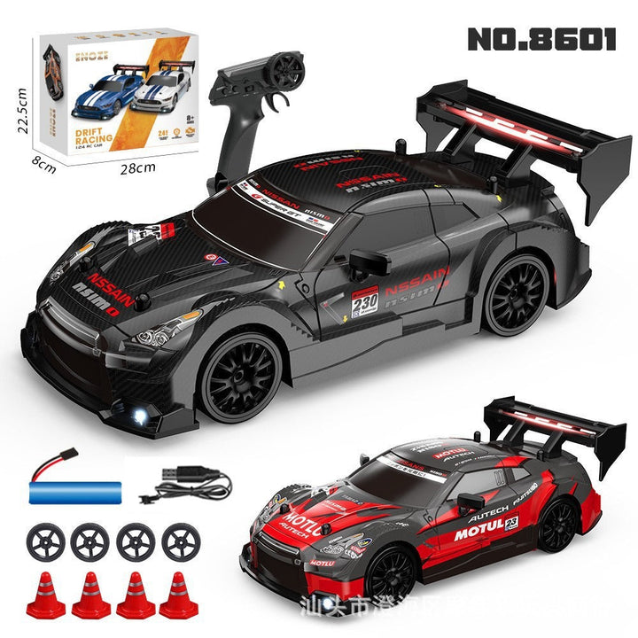 Kids playing with a high-speed off-road remote control RC car, tackling rough terrain. Durable alloy racing toy.
