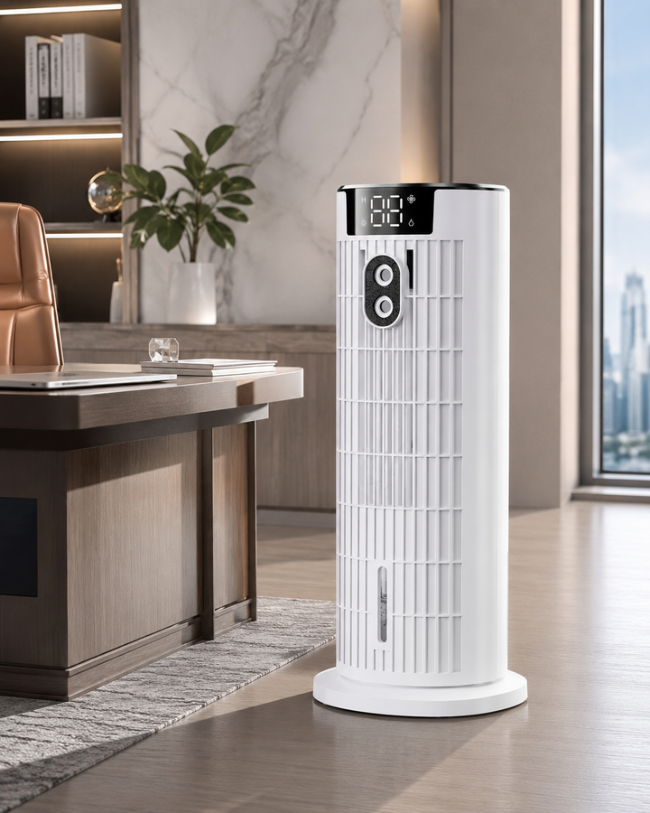 Home 4-in-1 evaporative air cooler with remote control & timer for efficient home cooling.