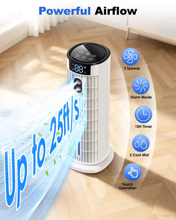 Modern home evaporative air cooler, 4-in-1 system: fan, humidifier, cooling, with remote.