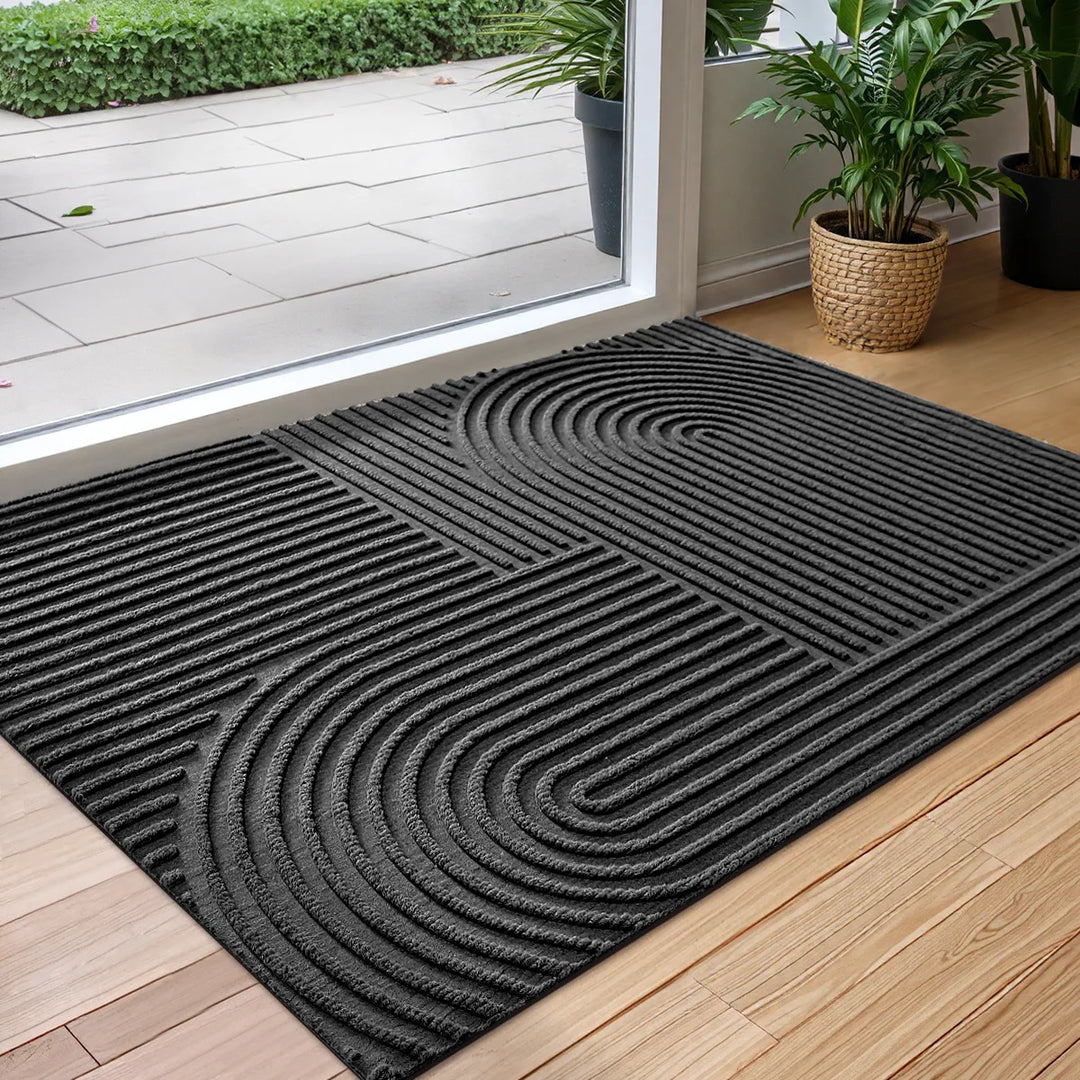 Home entryway water-absorbing door mat with non-slip backing for clean, dry floors.