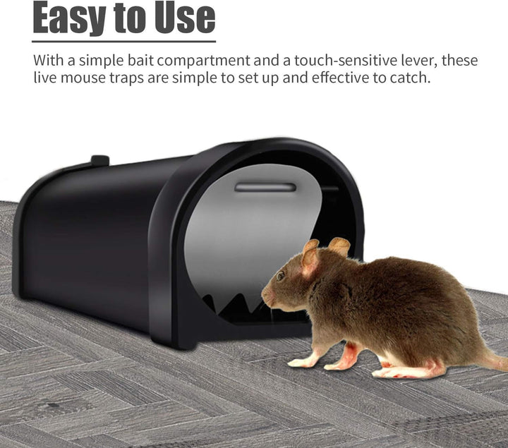 Durable, easy-clean plastic no-kill rat trap; features secure, humane capture & release for rodents.