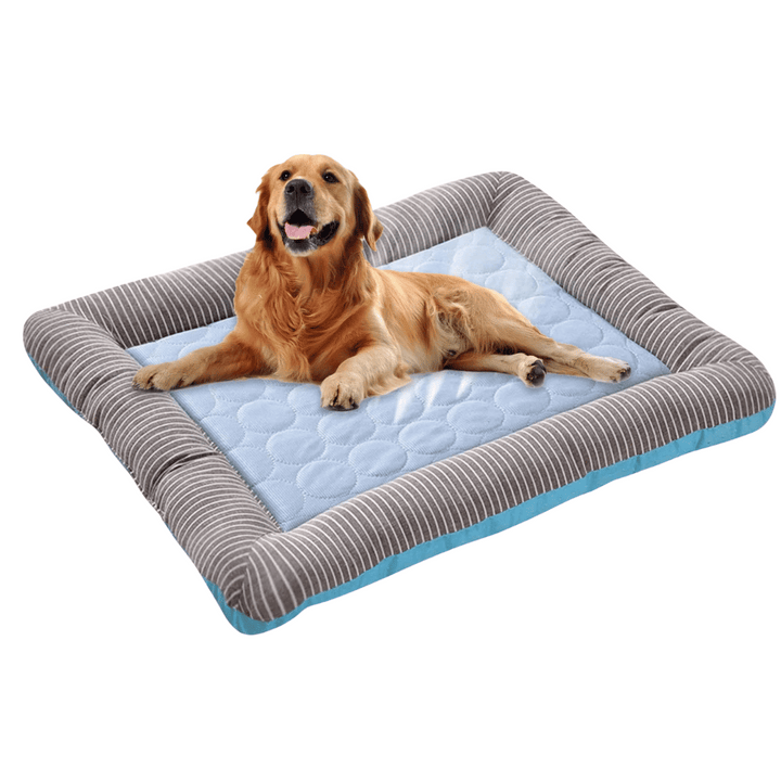 Versatile ice silk cooling dog bed mat. Machine washable cushion offers superior summer comfort for all pet types.