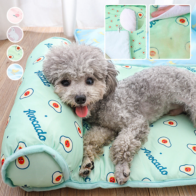 Ice silk pet cooling mat for dogs & cats. Essential summer cool pad for ultimate comfort on hot days.