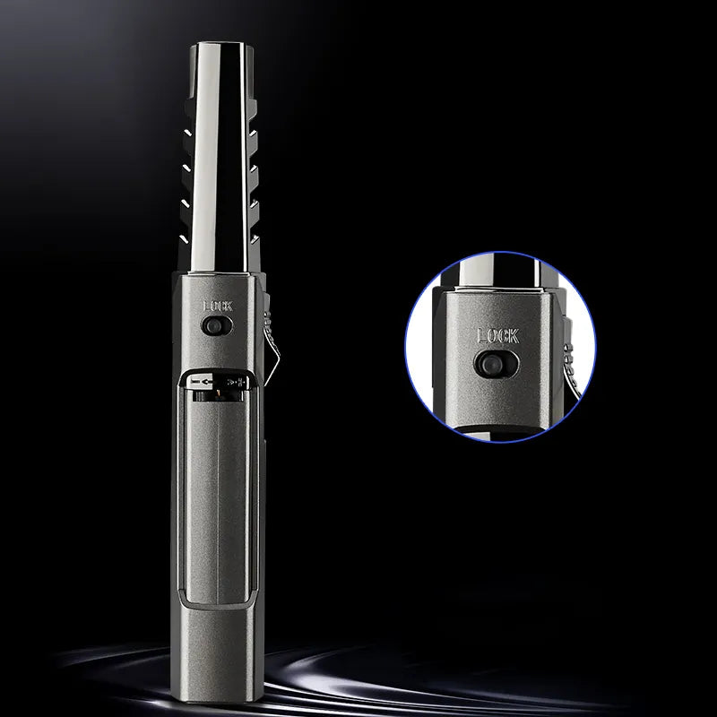 Windproof jet flame lighter, perfect for lighting cigars or pipes reliably in any condition.