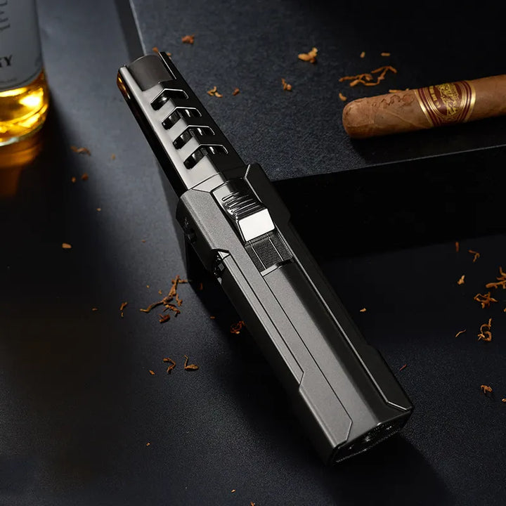 Powerful jet flame lighter for camping, igniting stoves, and outdoor survival needs.