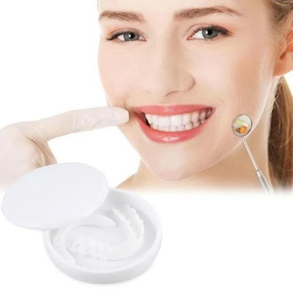Natural-looking Instant Smile Veneers, upper and lower set. Achieve a flawless, perfect smile with this at-home dental kit.