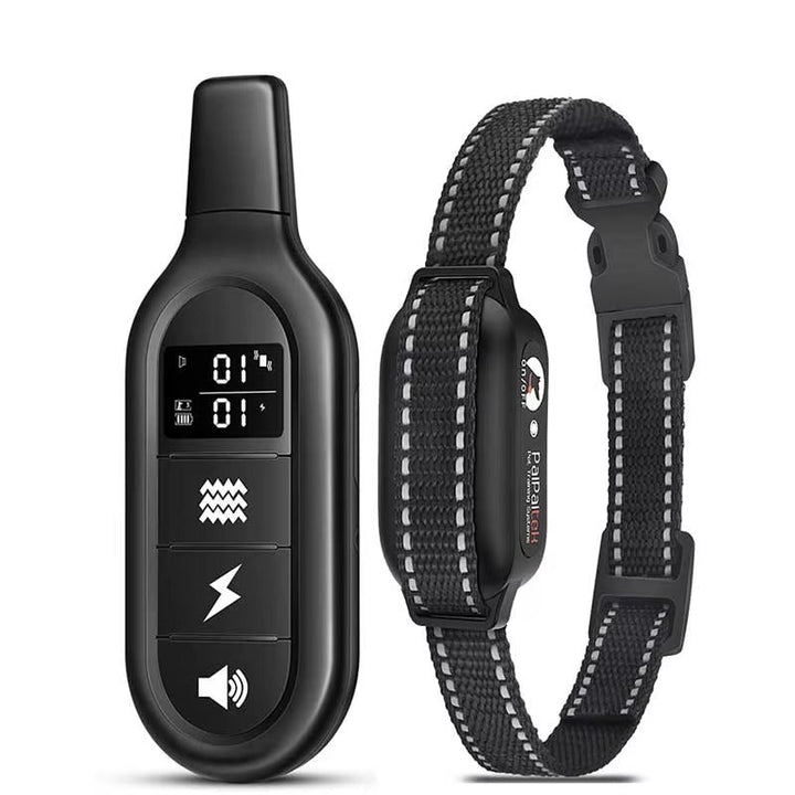 Waterproof remote dog collar for training, featuring 1000m long range and adjustable settings.