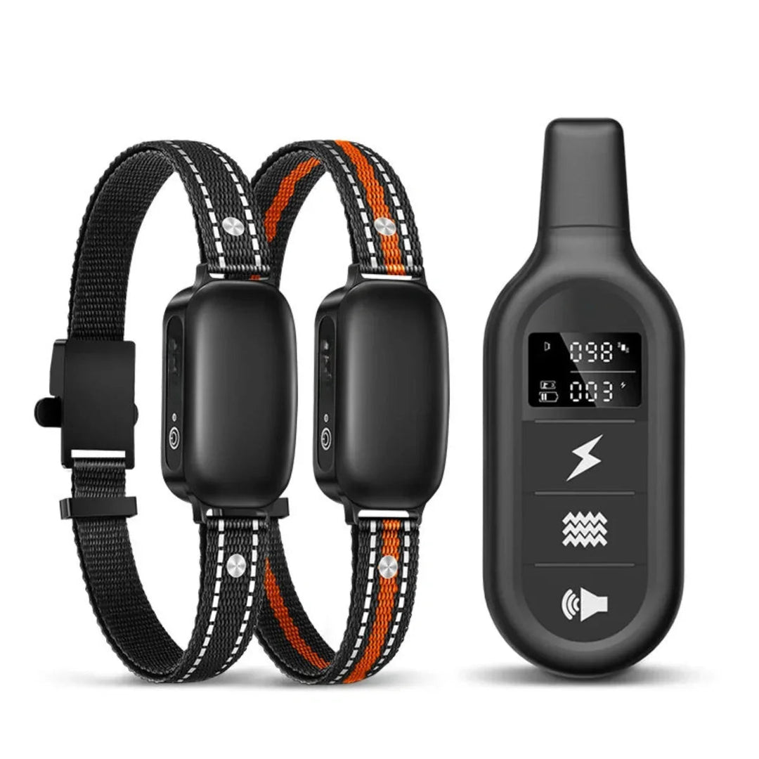 Long range dog training collar with remote control, ideal for behavior correction and obedience.