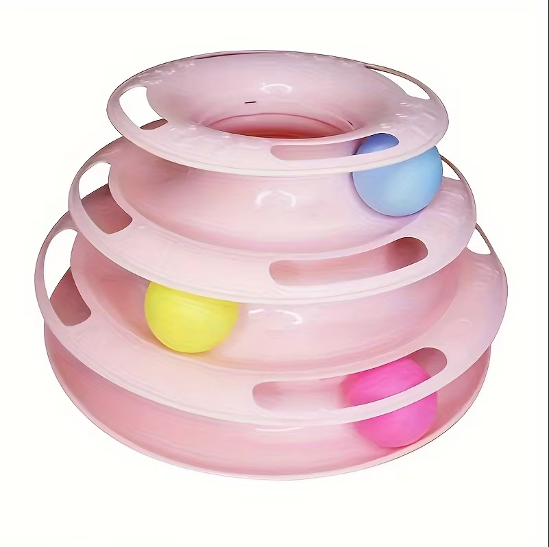 Engaging 3-stage cat play tower with balls, a stimulating pet accessory for indoor cat activity & fun.