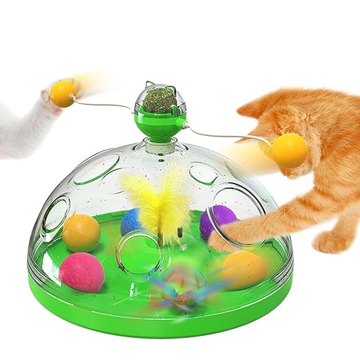 Interactive 5-in-1 cat puzzle toy for mental stimulation & feline enrichment. Keeps cats engaged & challenged.