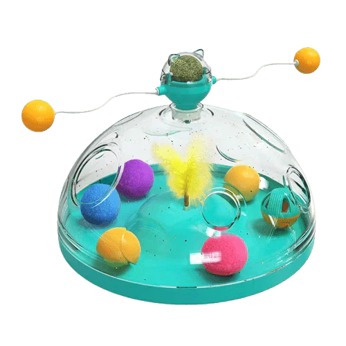 Cat's interactive puzzle toy. A 5-in-1 design provides mental stimulation, enrichment & playful fun for felines.