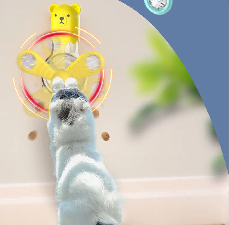 Durable bear design pet food dispenser toy with rotating arms, a slow feeder for cats & dogs.