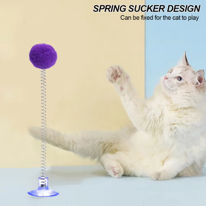 Pet enrichment feather toy for cats, featuring a suction cup base for active & healthy play.