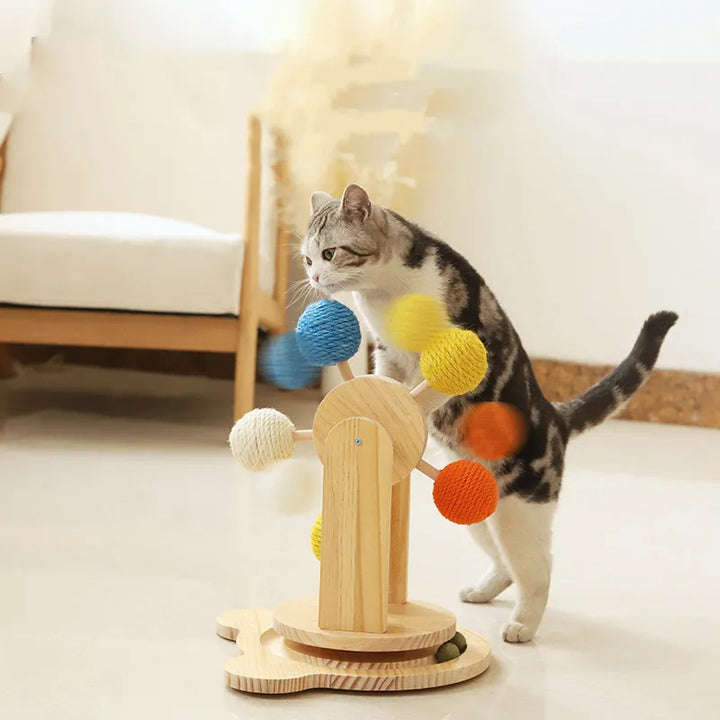 Durable cat Ferris wheel toy and scratching board encourages pet play and provides an engaging activity center for cats.