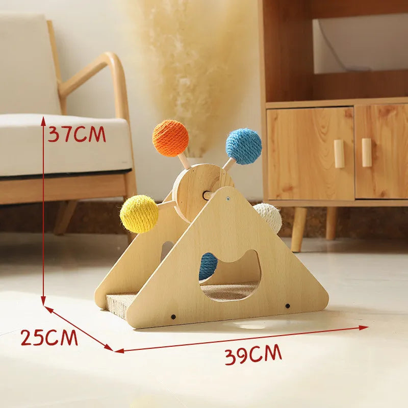Multi-functional cat toy: a spinning Ferris wheel for interactive play combined with a durable scratching board for claws.