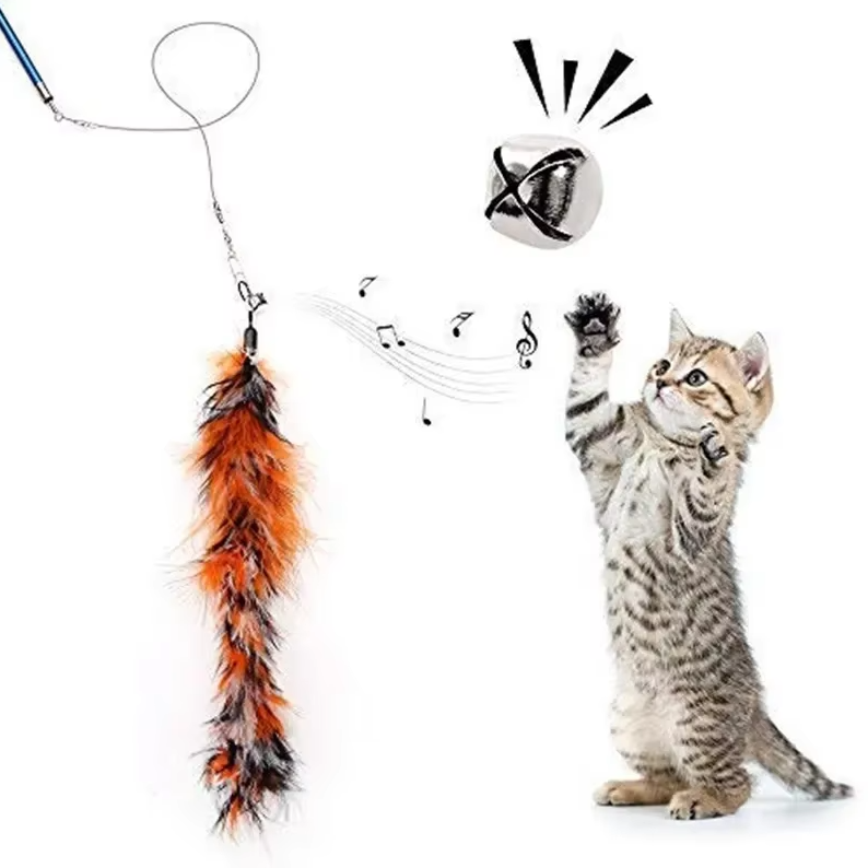 Engaging telescopic cat toy stimulates hunting instincts with a fluttery feather.