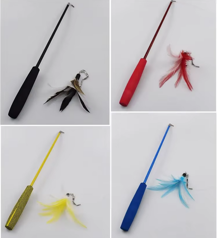 Cat enrichment toy: Telescopic rod with feathers encourages natural behaviors.