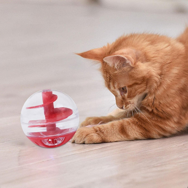 Durable cat treat dispenser food ball, an interactive puzzle toy providing mental stimulation for indoor felines.