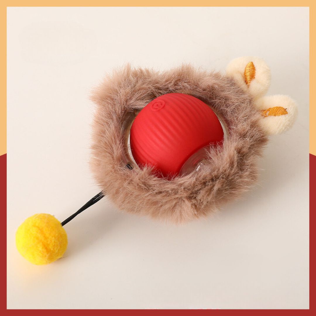 Automatic cat toy ball with dynamic tail stimulates feline hunting instinct & provides interactive fun.