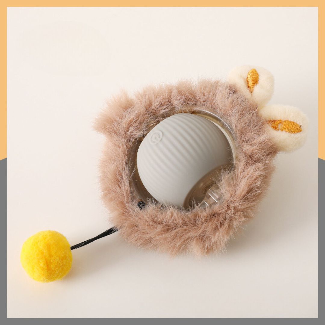 Plush interactive cat toy ball with a dynamic tail, perfect for stimulating feline fun & pet activity.