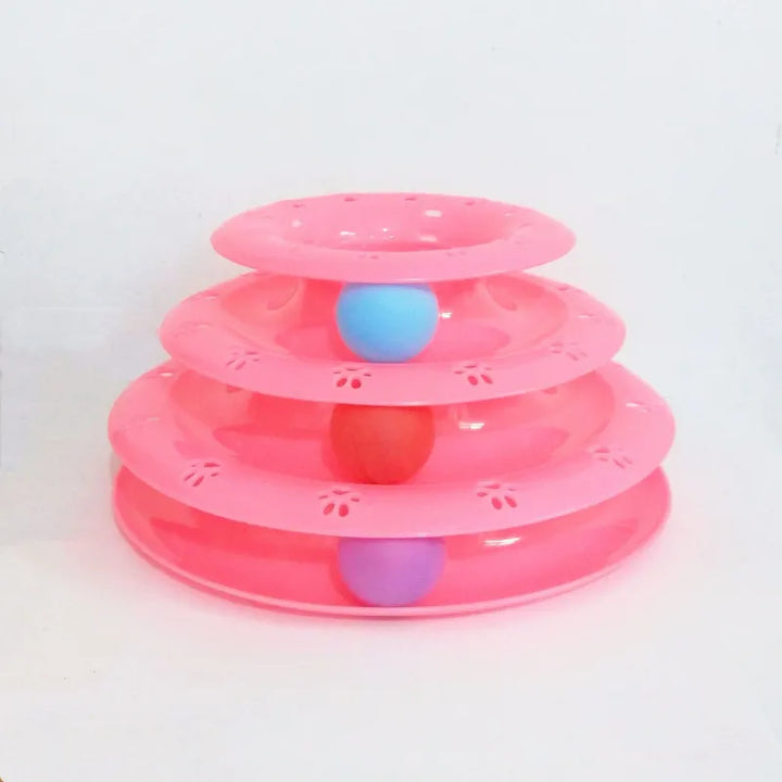 Engaging cat toy pyramid featuring colorful rolling balls for interactive pet play, stimulating active cats & kittens.