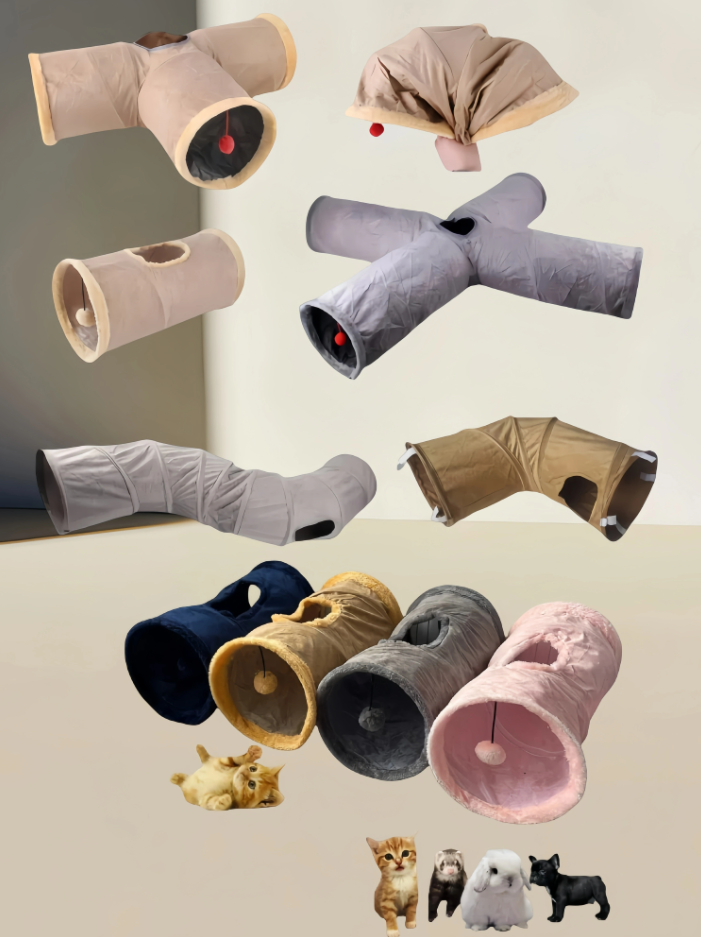 Interactive cat play tunnel with a convenient viewing window, perfect for active feline pets to explore & exercise.