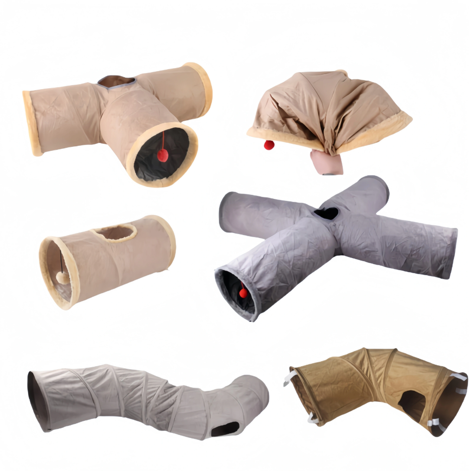 Portable cat tunnel toy featuring a viewing window, providing endless fun, a hideaway, and exercise for cats.
