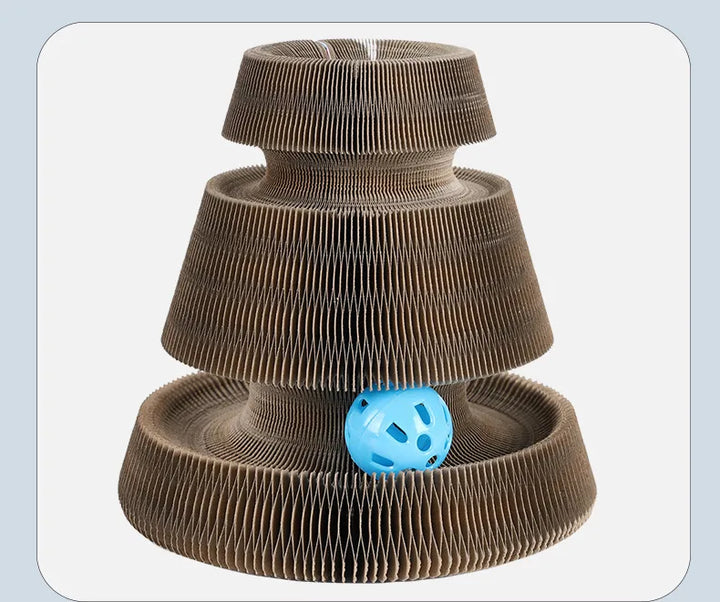 Pet supplies: Engaging cat scratcher tower with a ball, perfect for active cat entertainment.