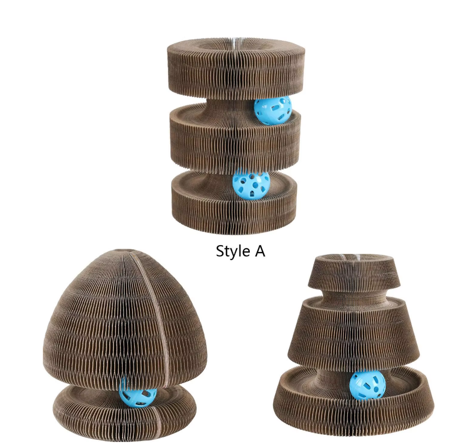 Elevated interactive cat tower with a moving ball toy, ideal for cat scratcher entertainment.