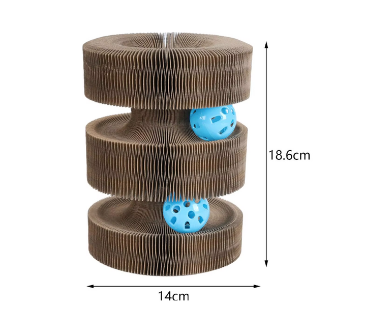 High-quality cardboard cat scratcher tower, an interactive toy for playful cat entertainment.