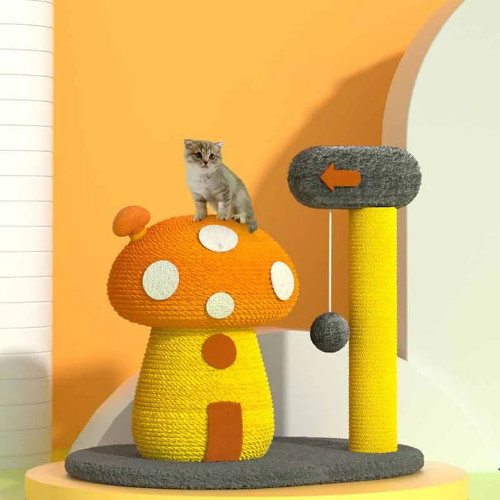 Mushroom design cat scratching post & play station, an interactive pet furniture for cats.