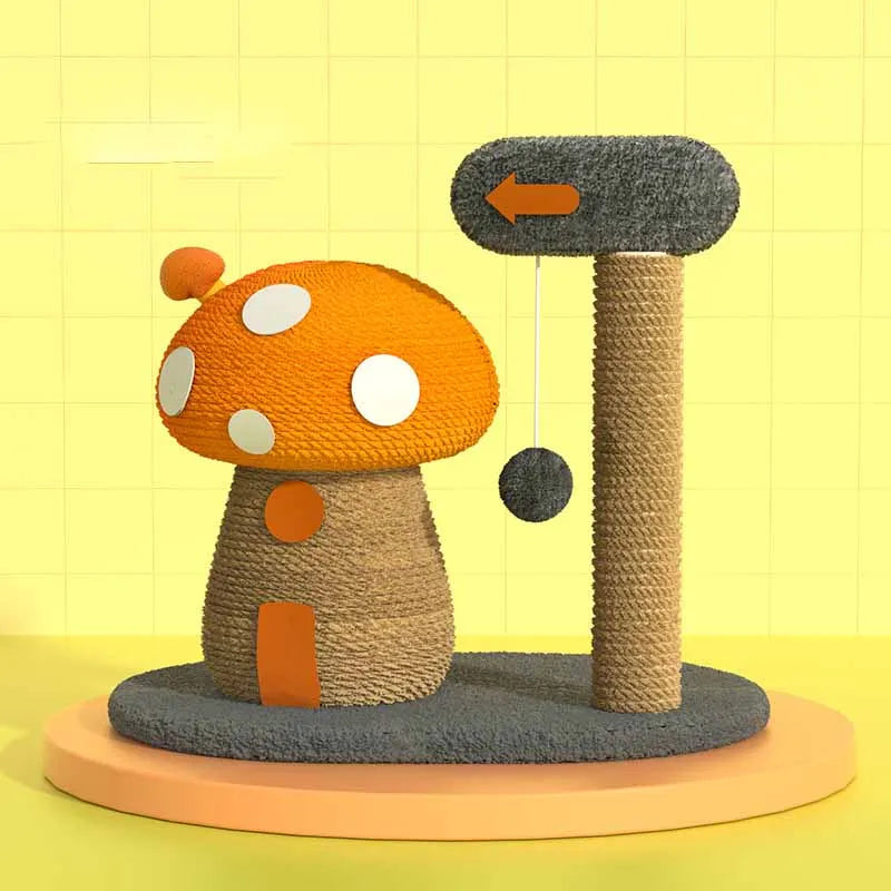 Mushroom interactive cat toy and scratching post, offering feline enrichment and active play for cats.