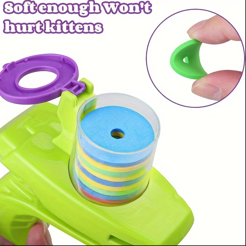 Engaging interactive cat toy disc gun for playful felines. Encourages active pet play & mental stimulation.
