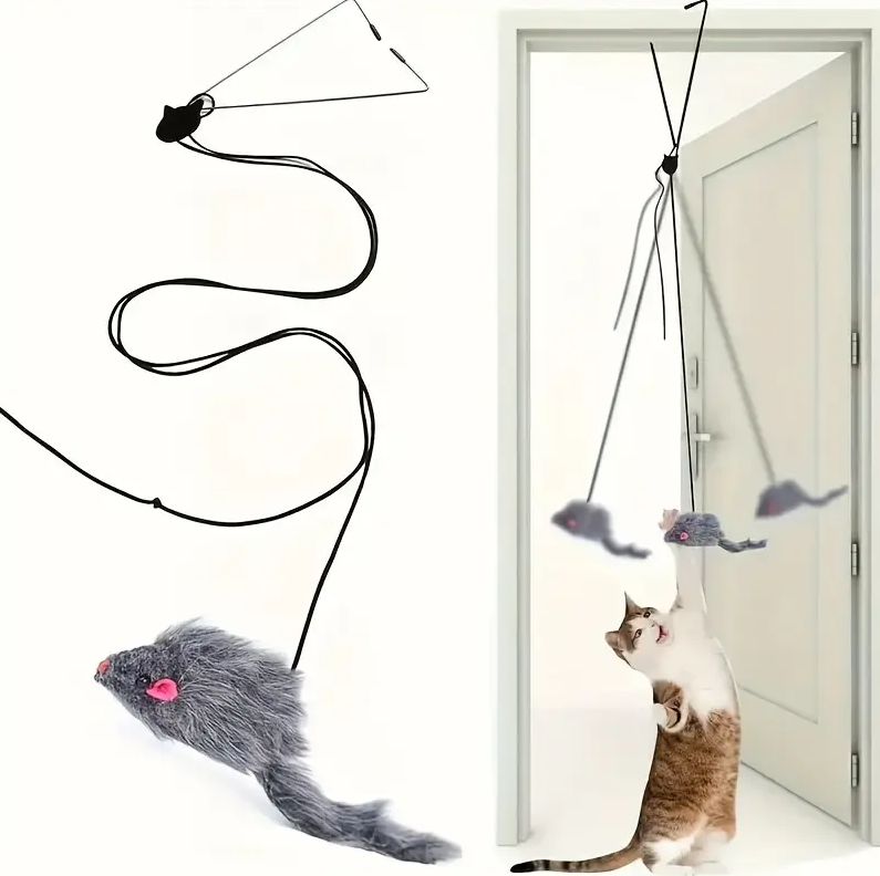 Interactive cat toy mouse with string for active playtime fun & feline enrichment.